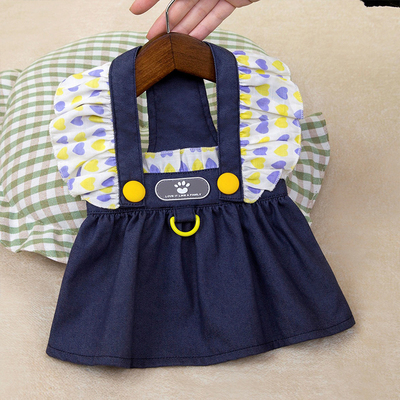 小狗狗衣服宠物猫咪泰迪比熊博美春秋夏季薄款可牵引荷叶牛仔裙子