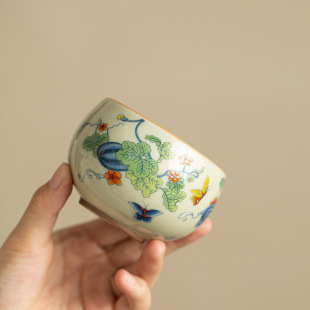 德化茶具秘黄茶杯陶瓷茶具主人杯禅定罗汉杯纯手工铜钱底功夫茶具