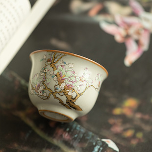 汝窑开片可养玉兰花茶杯陶瓷茶具主人杯客杯品茗杯家用功夫茶具