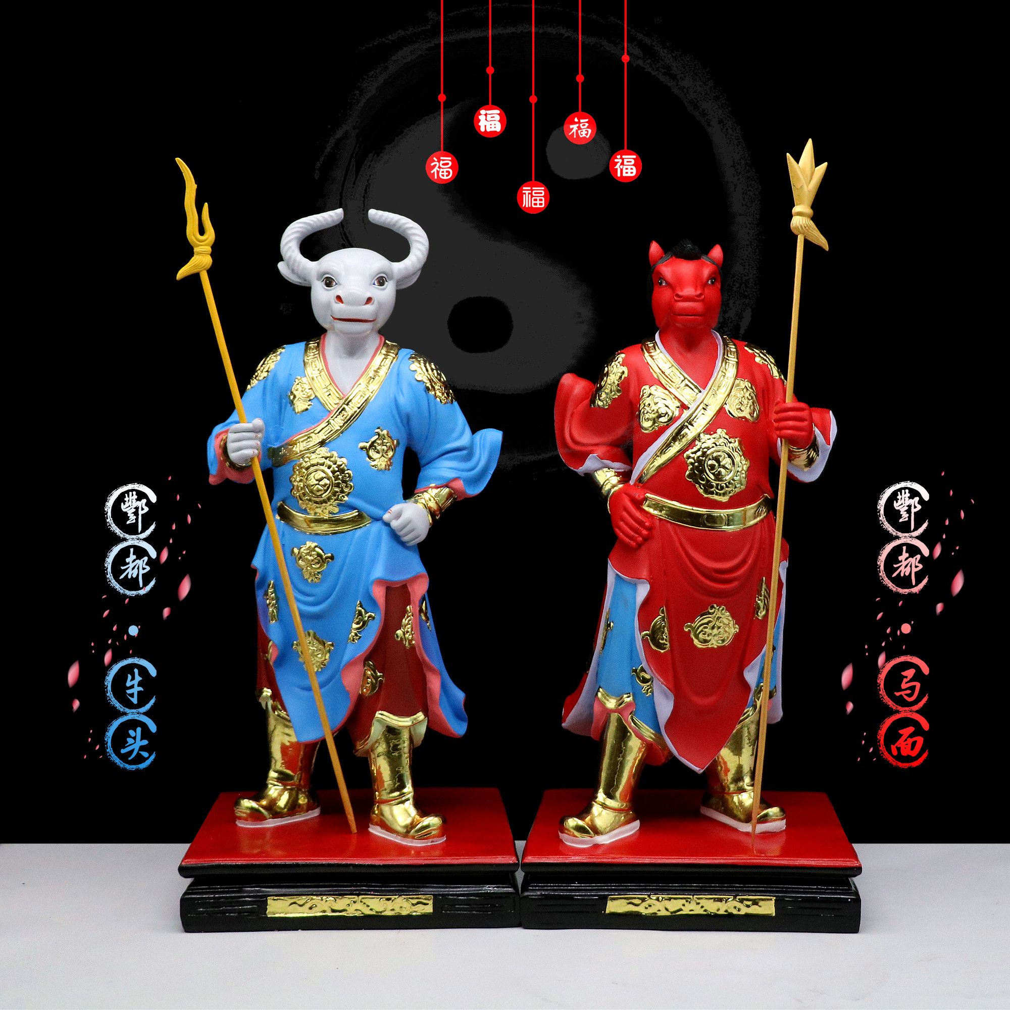 包邮树脂神像地府使者牛头马面阎王殿牛头马面家用工艺品16寸摆件