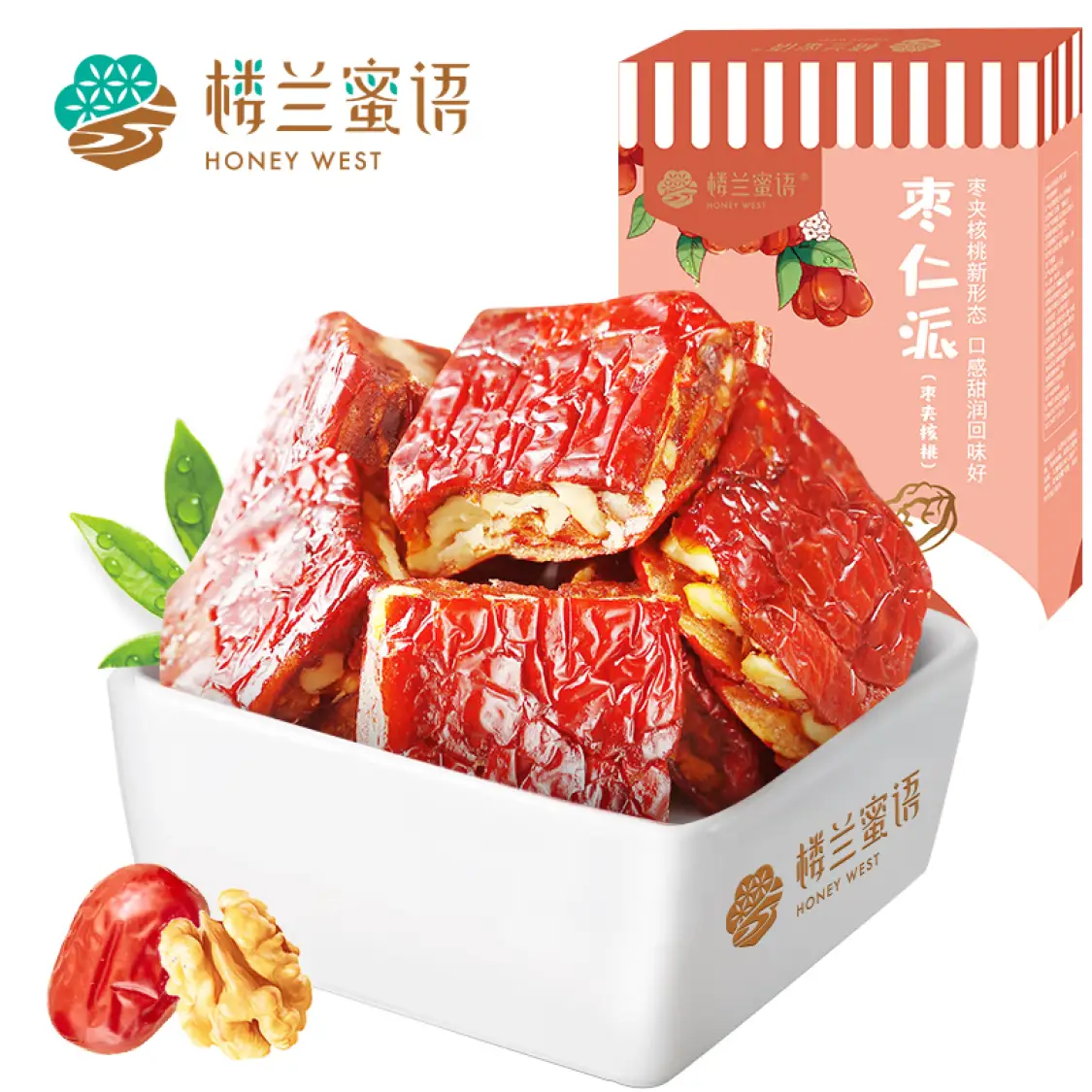 楼兰蜜语 夹心枣仁派218g*2袋 枣夹核桃 新疆特产 和田红枣 核桃