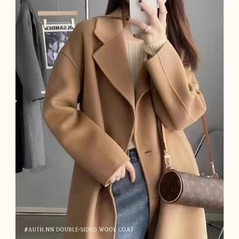 感毛呢外套女中长款过膝2024新款秋冬季学生韩系显瘦呢子大衣