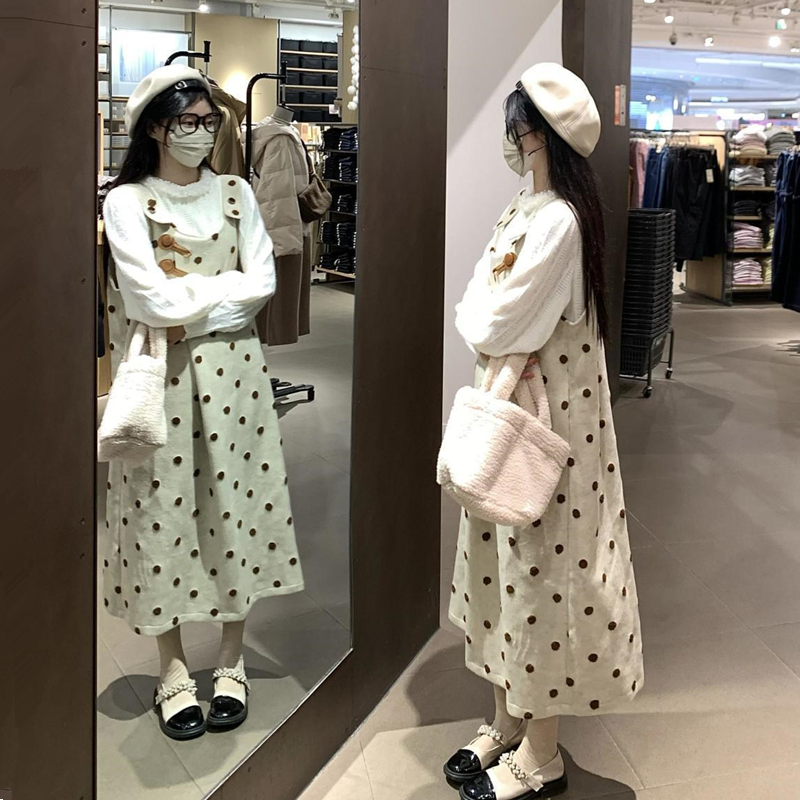 孕妇高级感冬季吊带波点A字裙子