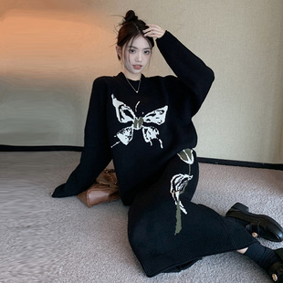 气质慵懒风毛衣小香风半身裙显瘦针织衫 孕妇装 套装 秋装 女 2025新款