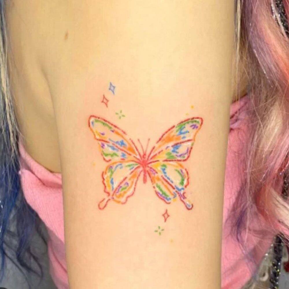 彩色蝴蝶纹身贴 手臂花臂可爱 好看少女防水持久逼真 ins风小清新