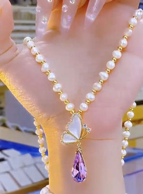 韩系新款超仙紫色锆石蝴蝶耳环女