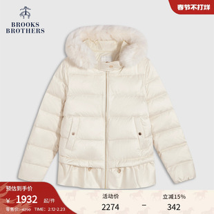 [鹅绒]Brooks Brothers/布克兄弟女士25秋冬新连帽毛领光泽羽绒服