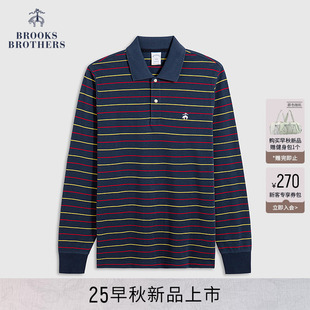 Brothers 25早秋新品 Brooks 布克兄弟男士 纯棉线条点缀长袖 polo衫