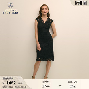 修身 Brooks 蕾丝V领无袖 布克兄弟女士春夏款 包臀连衣裙 Brothers