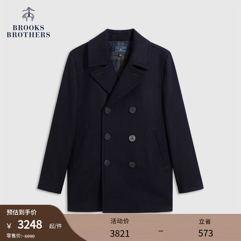 布克兄弟25男士绵羊毛双排扣大衣