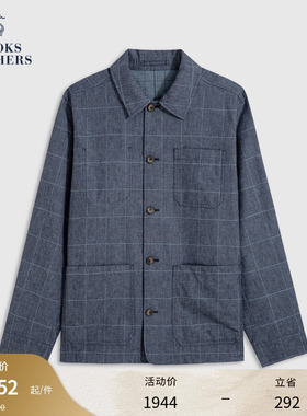 Brooks Brothers/布克兄弟男士26春夏新棉麻格纹翻领衬衫夹克外套