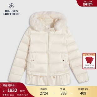 [鹅绒]Brooks Brothers/布克兄弟女士25秋冬新连帽毛领光泽羽绒服