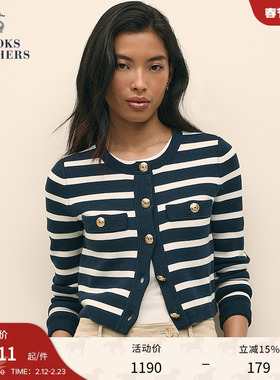 Brooks Brothers/布克兄弟女士秋冬新supima棉条纹纽扣针织开衫