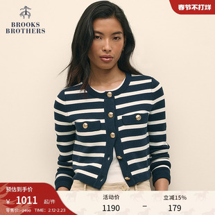 Brooks Brothers/布克兄弟女士秋冬新supima棉条纹纽扣针织开衫