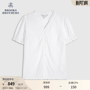 棉镂空花V领灯笼袖 布克兄弟女士春夏新款 上衣 Brothers Brooks