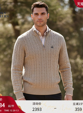 Brooks Brothers/布克兄弟男士25秋冬新品羊毛绞花半拉链针织毛衣