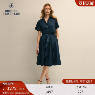 Brooks Brothers/布克兄弟女士春夏纯色金色纽扣衬衫连衣裙