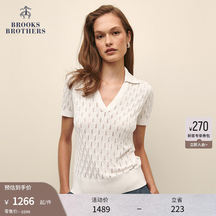 Brooks Brothers 布克兄弟女士25夏新款 桑蚕丝海鸥领镂空polo衫