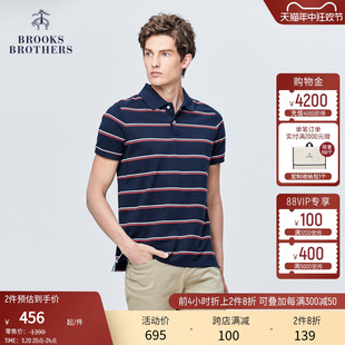 春夏棉质条纹翻领短袖 Brooks 布克兄弟男士 Brothers Polo衫