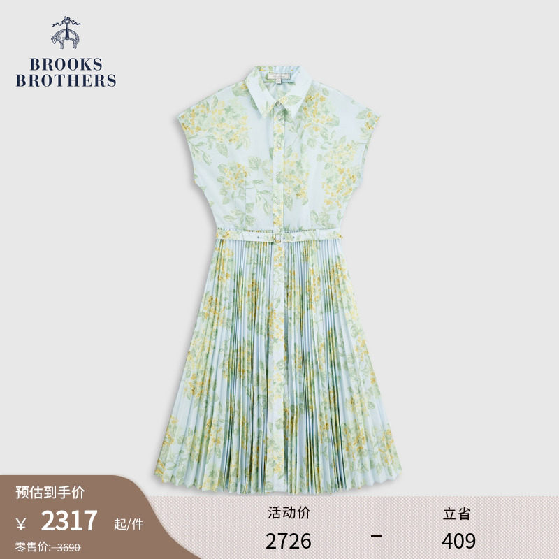 Brooks Brothers/布克兄弟女士26春夏新款印花连衣裙收腰百褶裙