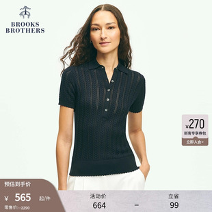 Brothers 新款 Brooks 布克兄弟女士夏季 桑蚕丝镂空针织短袖 polo衫