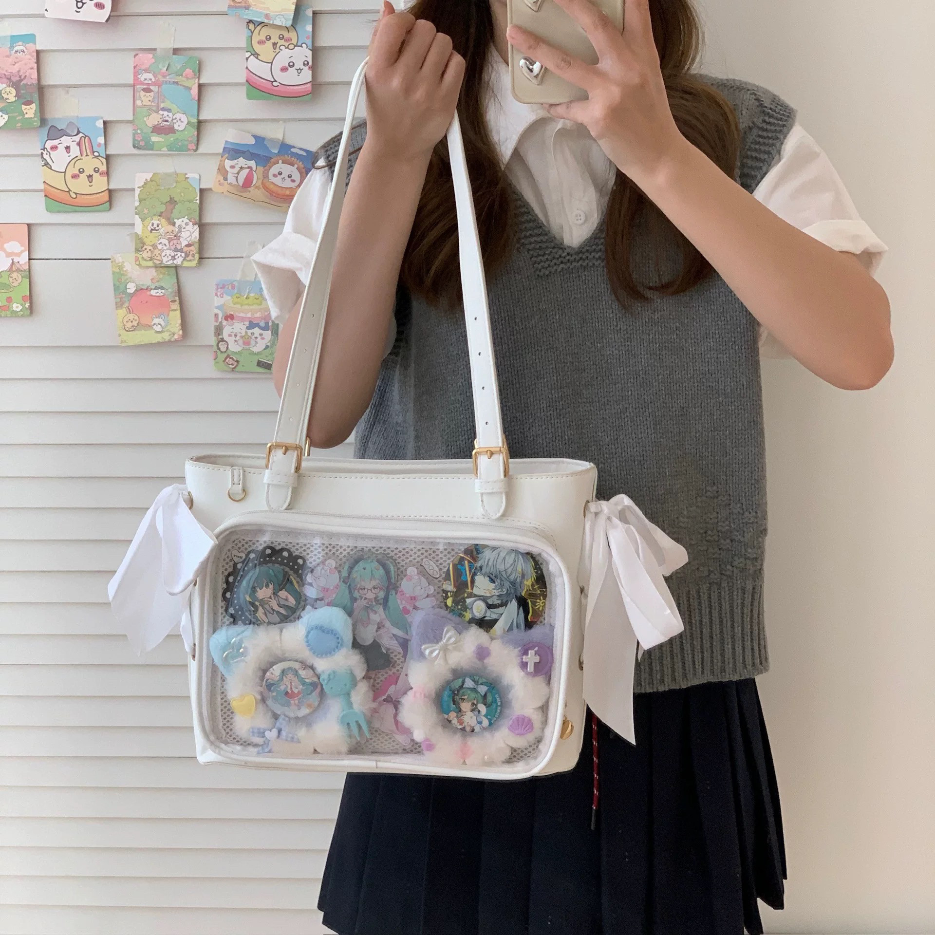 2025日系原创二次元女生丝带透明痛包外出逛街休闲百搭单肩斜跨包