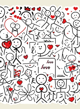 50张卡通火柴人贴纸情侣爱心装饰笔记本电脑吉他滑板水杯防水贴画