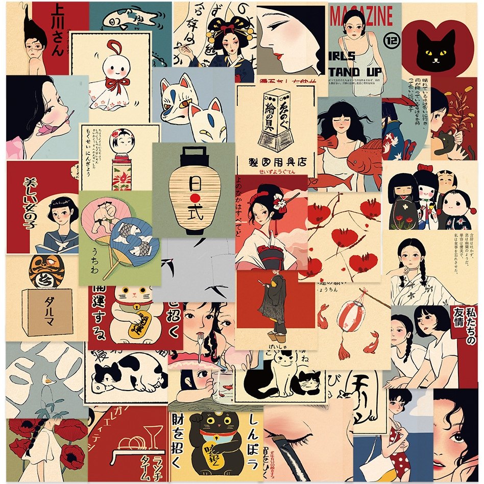 50张小春日和贴纸复古日系风卡通装饰diy手机壳水杯电脑防水贴画,文具电教/文化用品/商务用品,贴纸/立体贴纸,淘宝优惠券,粉丝福利购,淘宝优惠卷