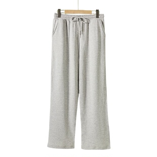 100%桑蚕丝拉绒秋冬真丝宽腿裤运动裤女加绒加厚卫裤抽绳百搭长裤