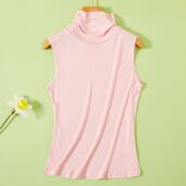 真丝桑蚕丝高领堆堆领无袖 背心打底衫 T恤衫 春秋新款 大码 内搭女士