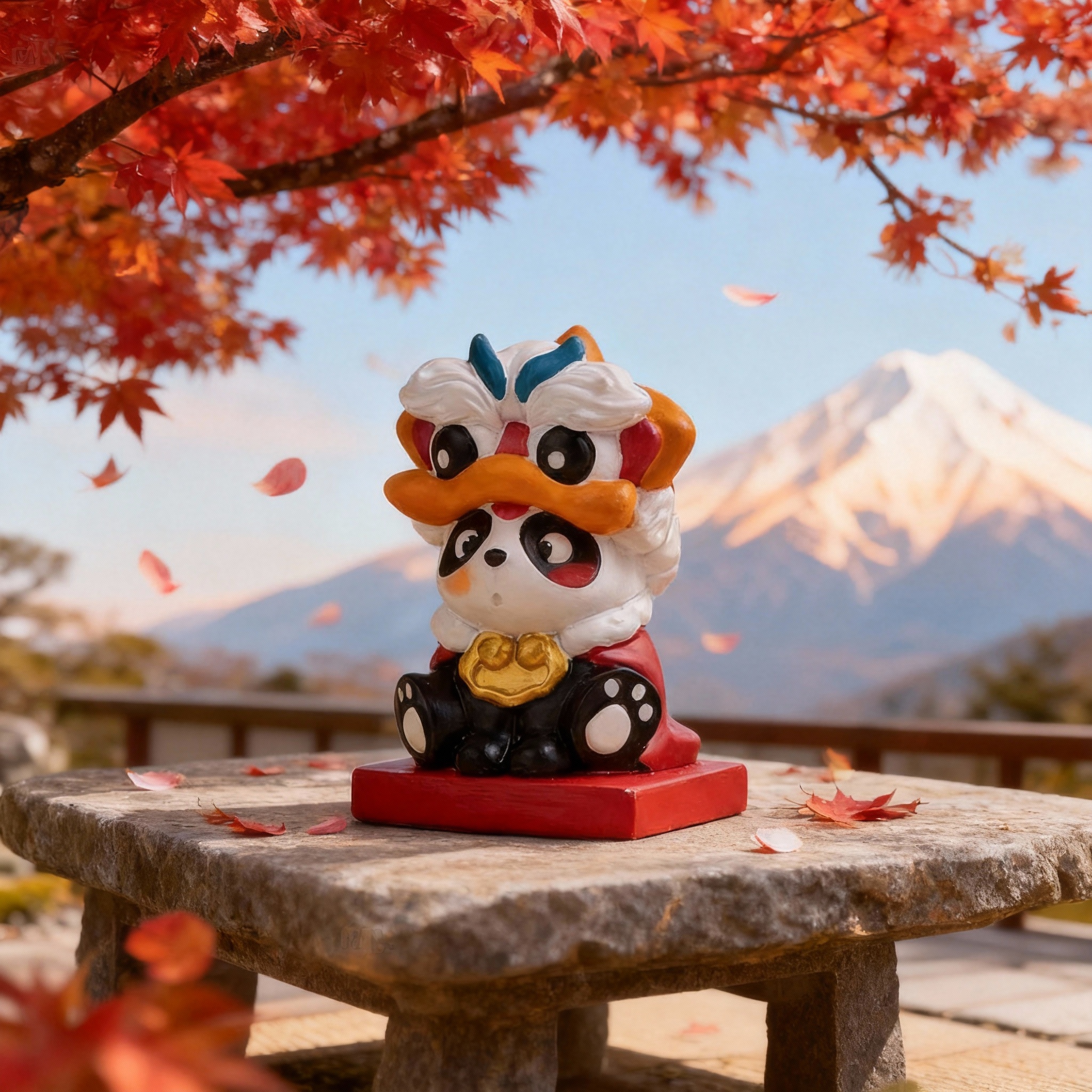 国潮舞狮熊猫树脂摆件