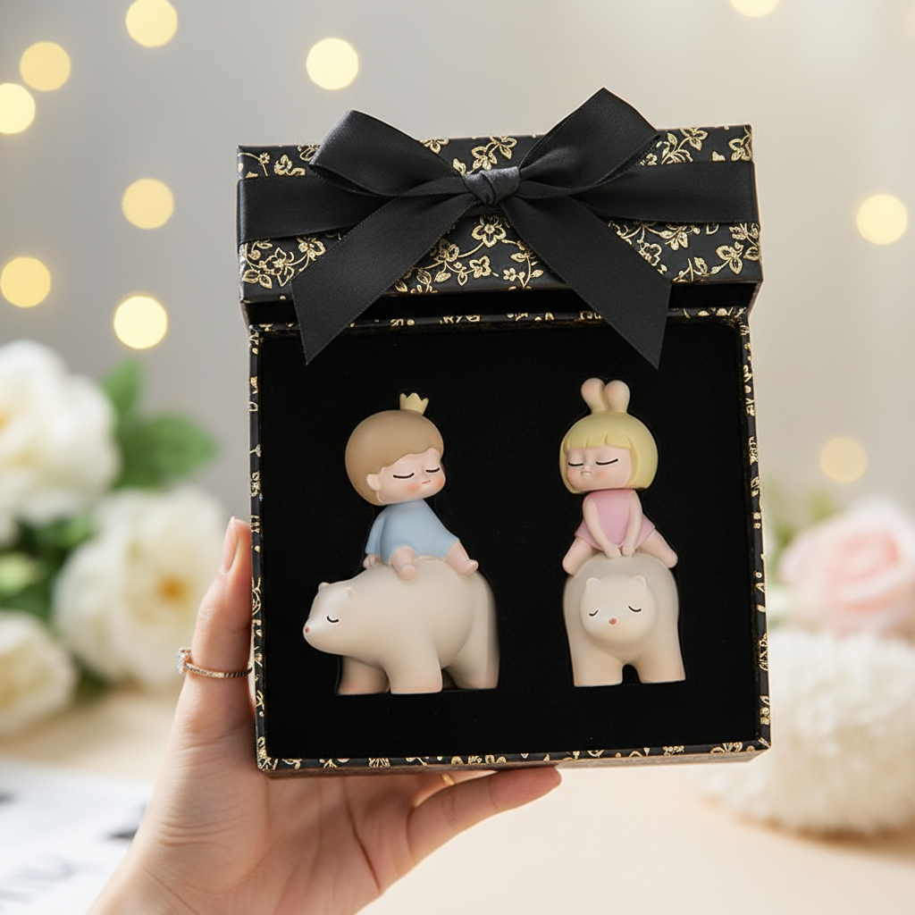 软萌治愈卡通树脂情侣礼盒摆件