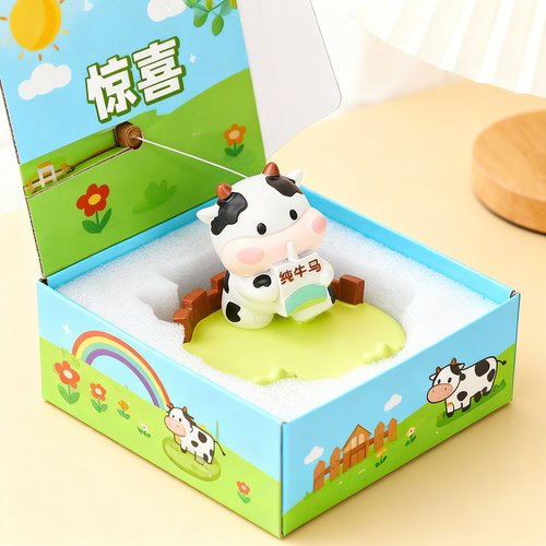 卡通奶牛树脂桌面摆件礼盒生日礼