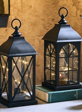 复古金属LED发光灯笼桌面摆件