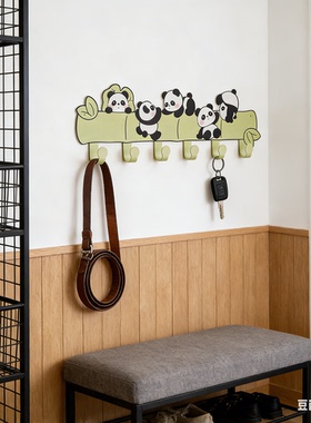 国潮熊猫铁艺挂钩玄关收纳摆件