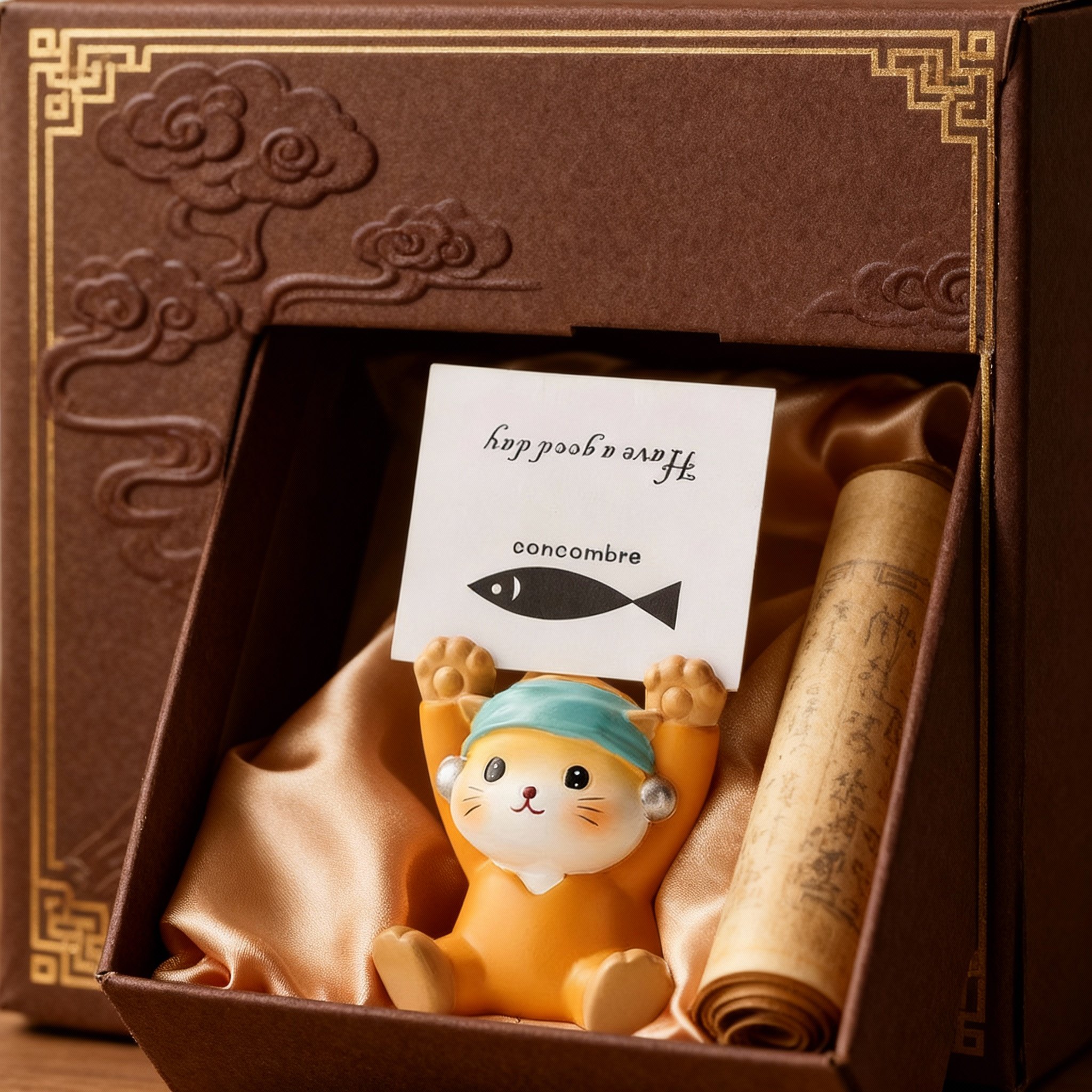 国潮小猫树脂桌面摆件礼盒橙色