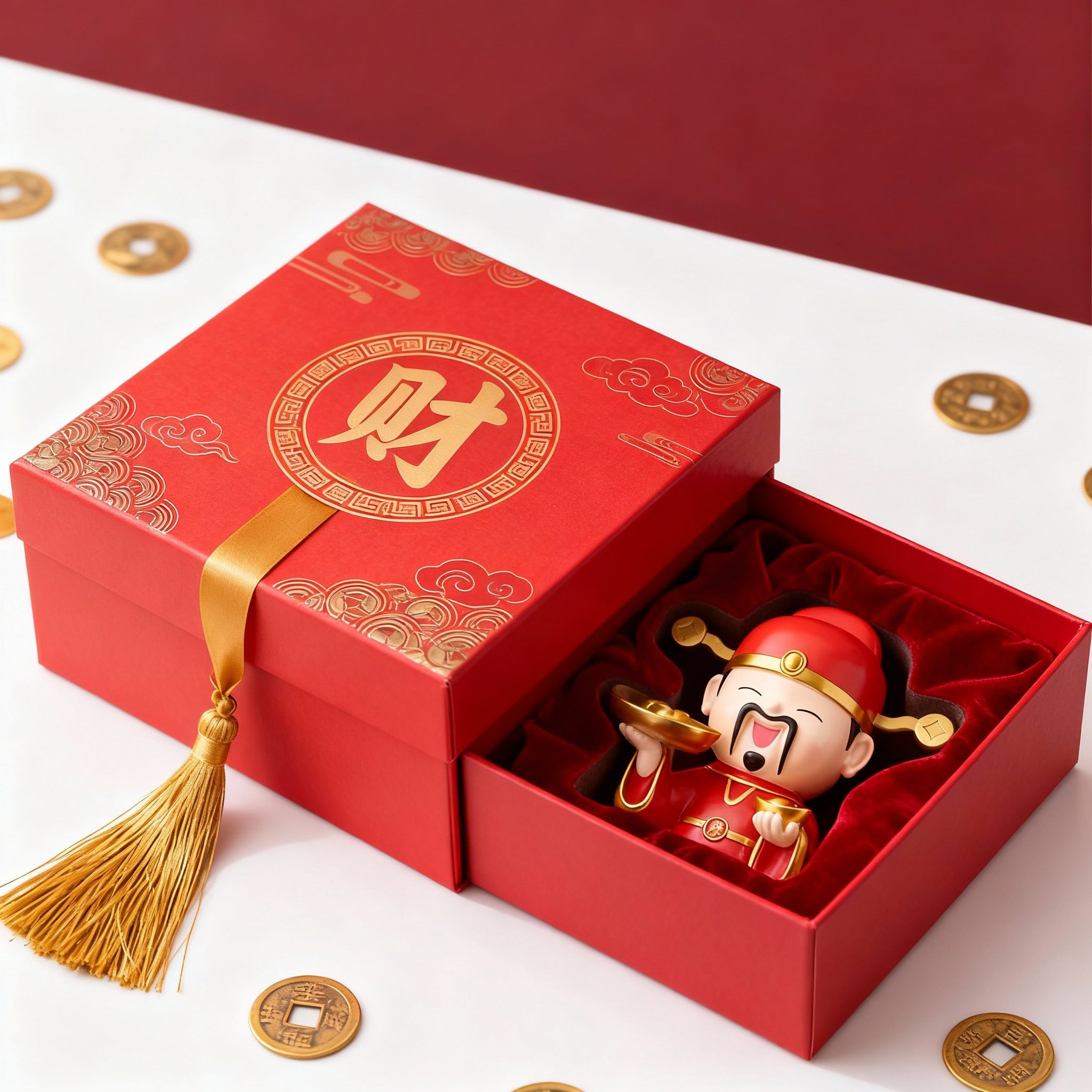 国潮树脂财神爷免安装礼盒摆件