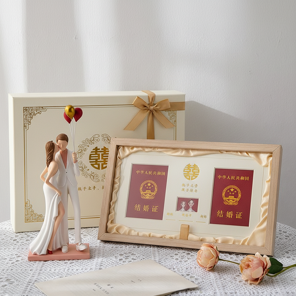 实木摆台结婚证相框礼盒装