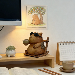 中古风卡皮巴拉摆件仿木雕桌面手创意茶桌办公室装饰品小众治愈系