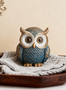 轻奢猫头鹰树脂浮雕桌面摆件