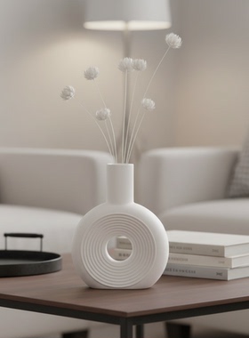 简约现代白色陶瓷几何花瓶摆件