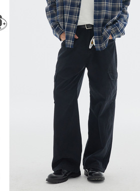 OUSWE春秋季国潮美式复古工装裤男士宽松大口袋直筒休闲长裤RK79