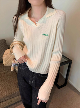 工厂现货秋冬季polo翻领肌理感长袖打底针织衫女修身内搭毛衣上衣
