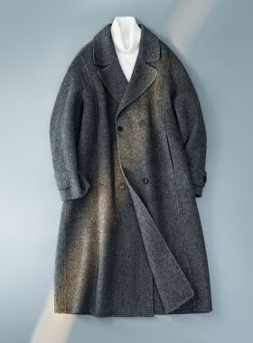 欧洲站2025冬季新款男士轻奢西装领长款毛呢大衣双面呢子风衣外套