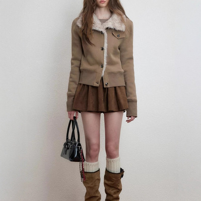 Luamoss 立领卫衣外套女加绒加厚保暖冬季新款毛绒内里设计感上衣