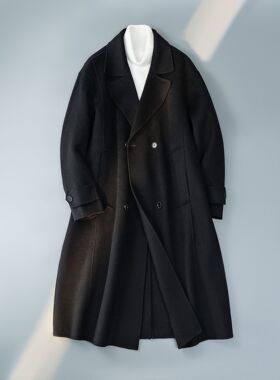 轻奢男士秋冬双面羊毛呢大衣西装领休闲长款呢子外套商务男装风衣