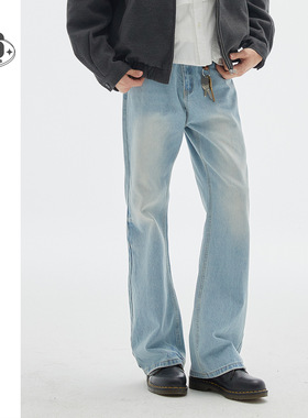 OUSWE秋季新款美式复古水洗517微喇牛仔裤男士直筒长裤喇叭裤RK80