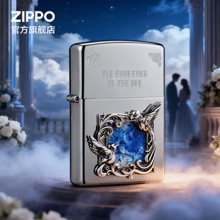 ZIPPO官方旗舰店之宝比翼鸟套装 防风煤油打火机比翼双飞生日礼物