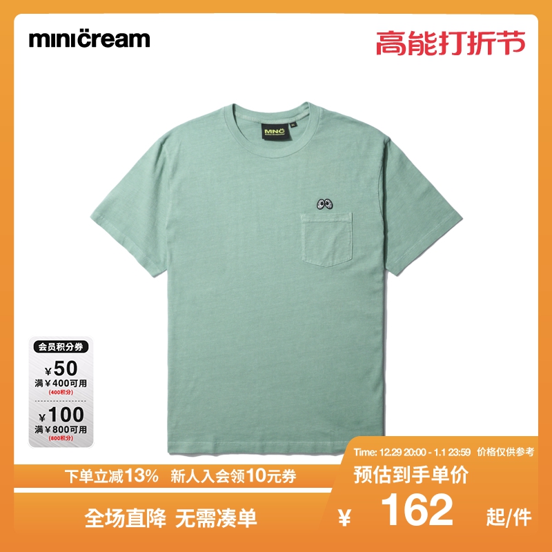 mini cream男装春夏眼睛图案字母刺绣单口袋休闲T恤7561XXH