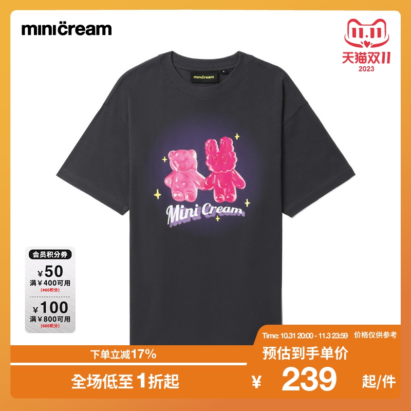 mini cream女装2023夏季新款小熊软糖图案印花潮流短袖T恤SS6124K